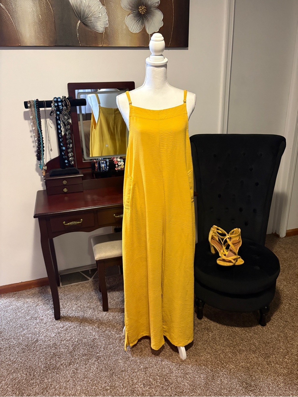 (EUC) Mustard Yellow Jumpsuit w/ adjustable straps & pockets. 📦#Ready2Ship
